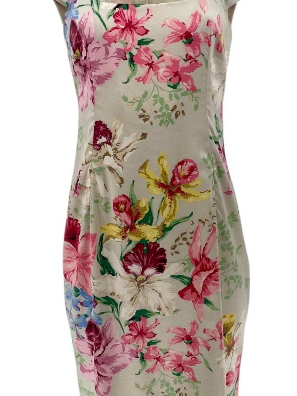 Vintage 90s Floral Satin Sheath‎ Dress Pink Garden Party Cocktail Dress Summer M